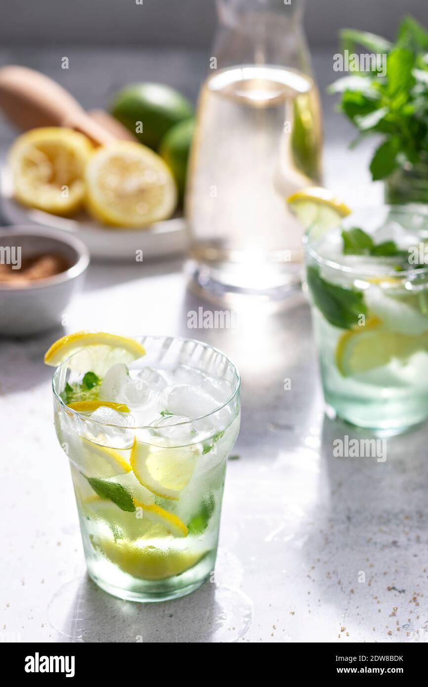 Lime and lemon spritzer Stock Photo