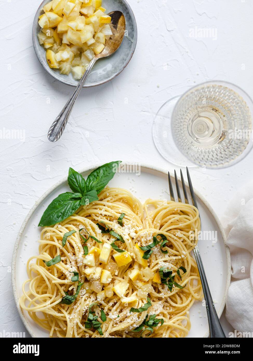 Pasta with preserved lemons Stock Photo