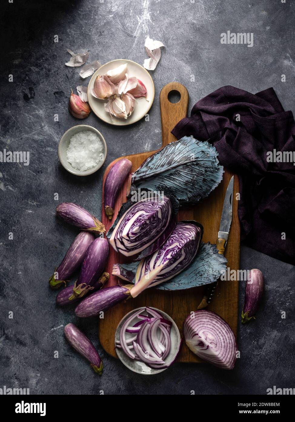 Purple vegetables  being prepared Stock Photo