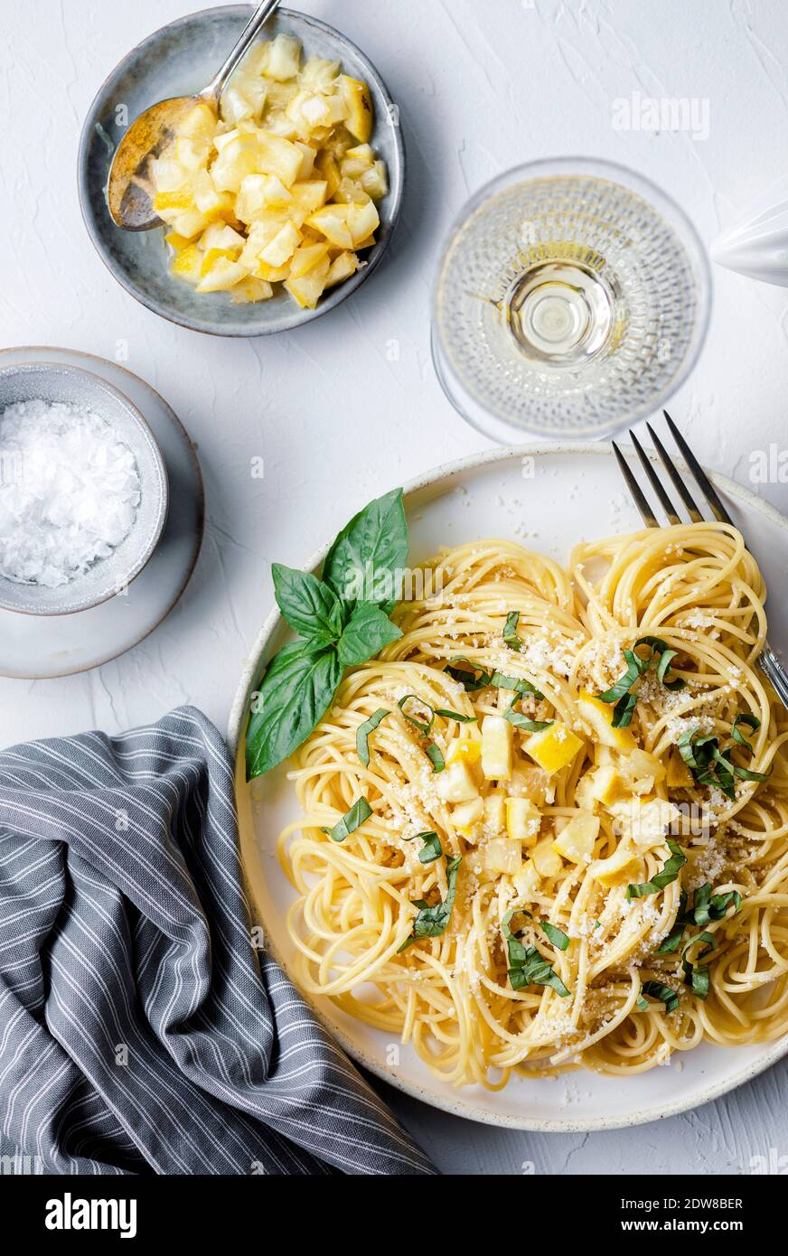 Pasta with preserved lemons Stock Photo