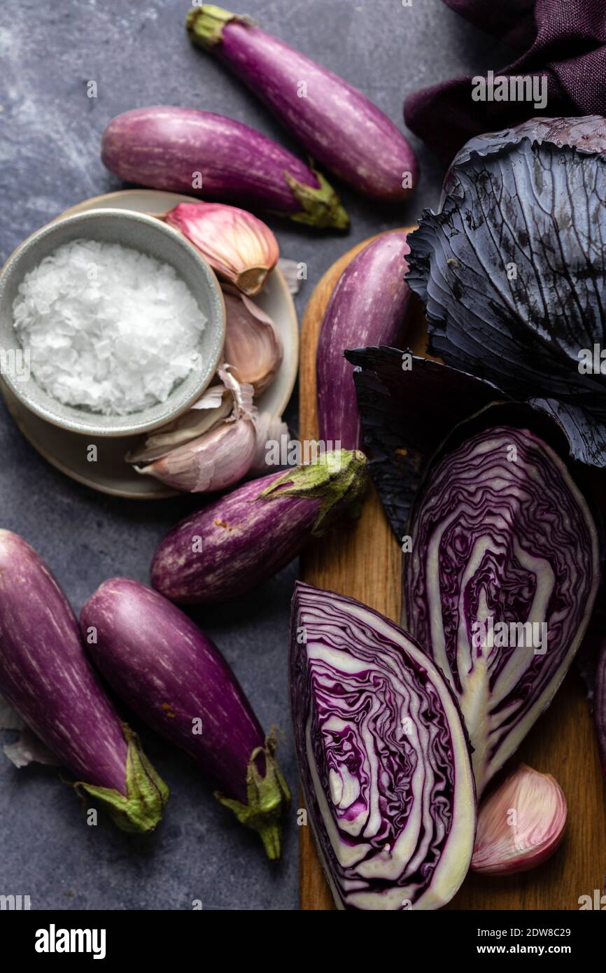 Purple vegetables  being prepared Stock Photo