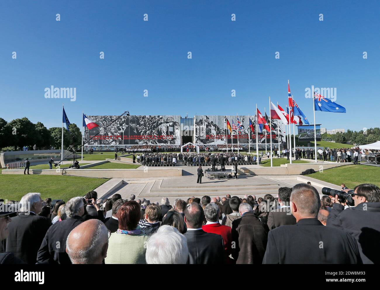 French president Francois Hollande attends the the National Ceremony in homage to civilian victims at the Memorial of Caen, as part of the official ceremonies on the occasion of the D-Day 70th Anniversary in Caen, Normandy, France on June 6, 2014. Photo by Abd Rabbo-Bernard-Gouhier-Mousse/ABACAPRESS.COM Stock Photo