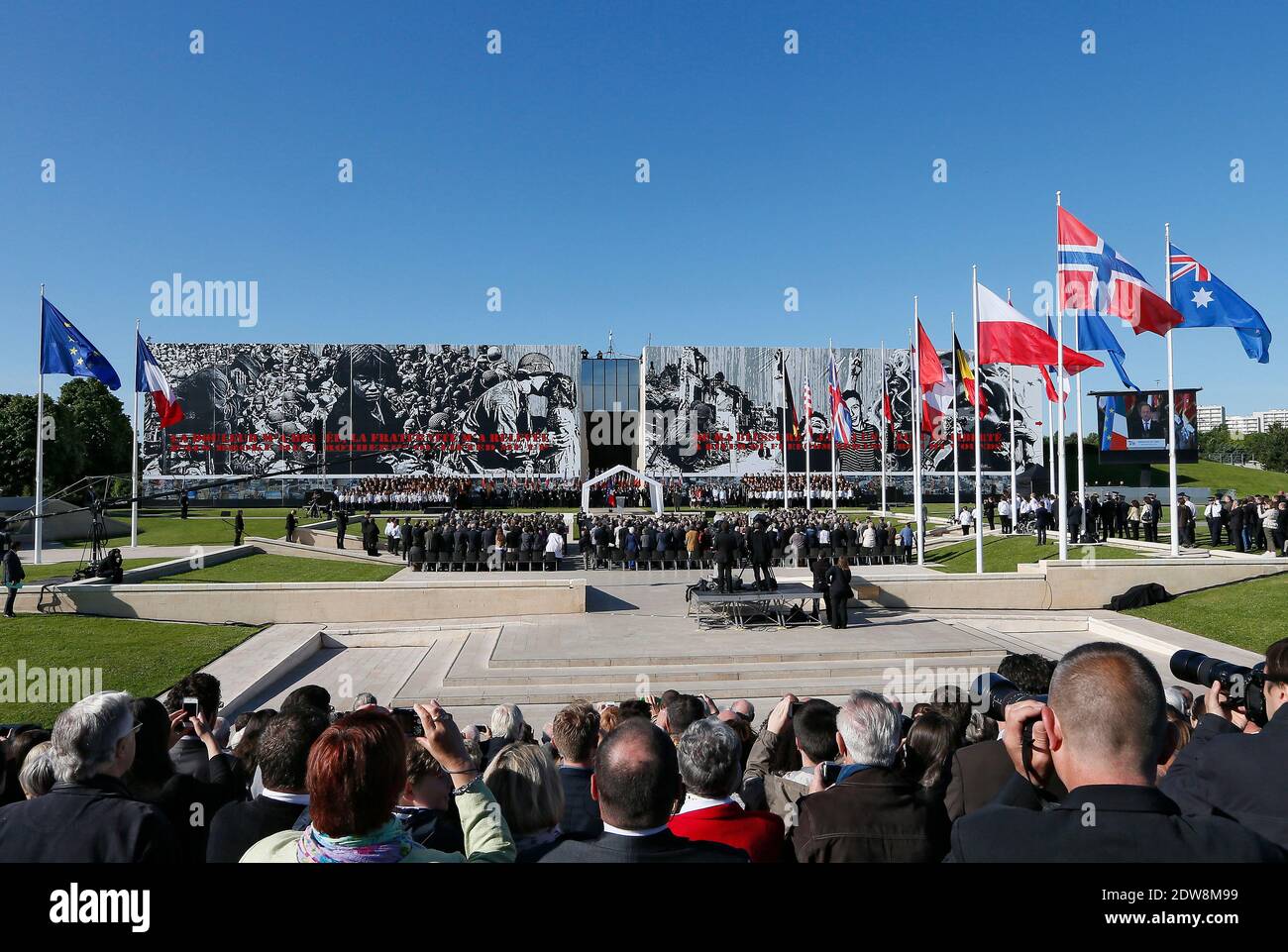 French president Francois Hollande attends the the National Ceremony in homage to civilian victims at the Memorial of Caen, as part of the official ceremonies on the occasion of the D-Day 70th Anniversary in Caen, Normandy, France on June 6, 2014. Photo by Abd Rabbo-Bernard-Gouhier-Mousse/ABACAPRESS.COM Stock Photo