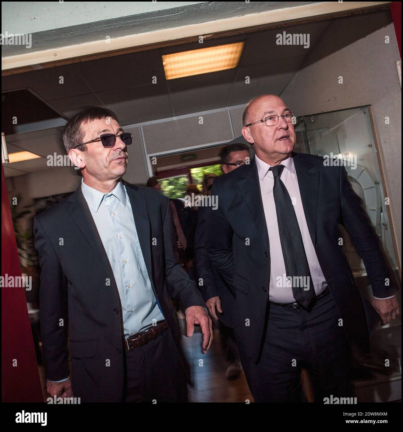 Michel Sapin, flanked by CERPI CEO Louis Ristic , visits CERPI, (company specializing in the manufacture of parts for the aeronautical) in Saint-Ouen-L'Aumone, France on June 5, 2014. Photo by Renaud Khanh/ABACAPRESS.COM Stock Photo