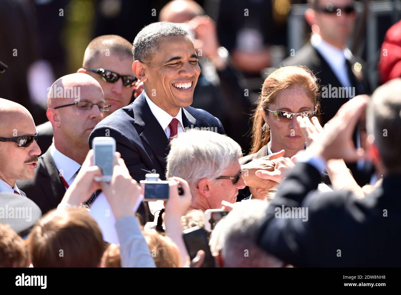 US President Barack Obama attends the bi-national France-USA ceremony at the American cemetery in Colleville, as part of the official ceremonies on the occasion of the D-Day 70th Anniversary, on June 6, 2014 in Normandy, France. Photo by Abd Rabbo-Bernard-Gouhier-Mousse/ABACAPRESS.COM Stock Photo