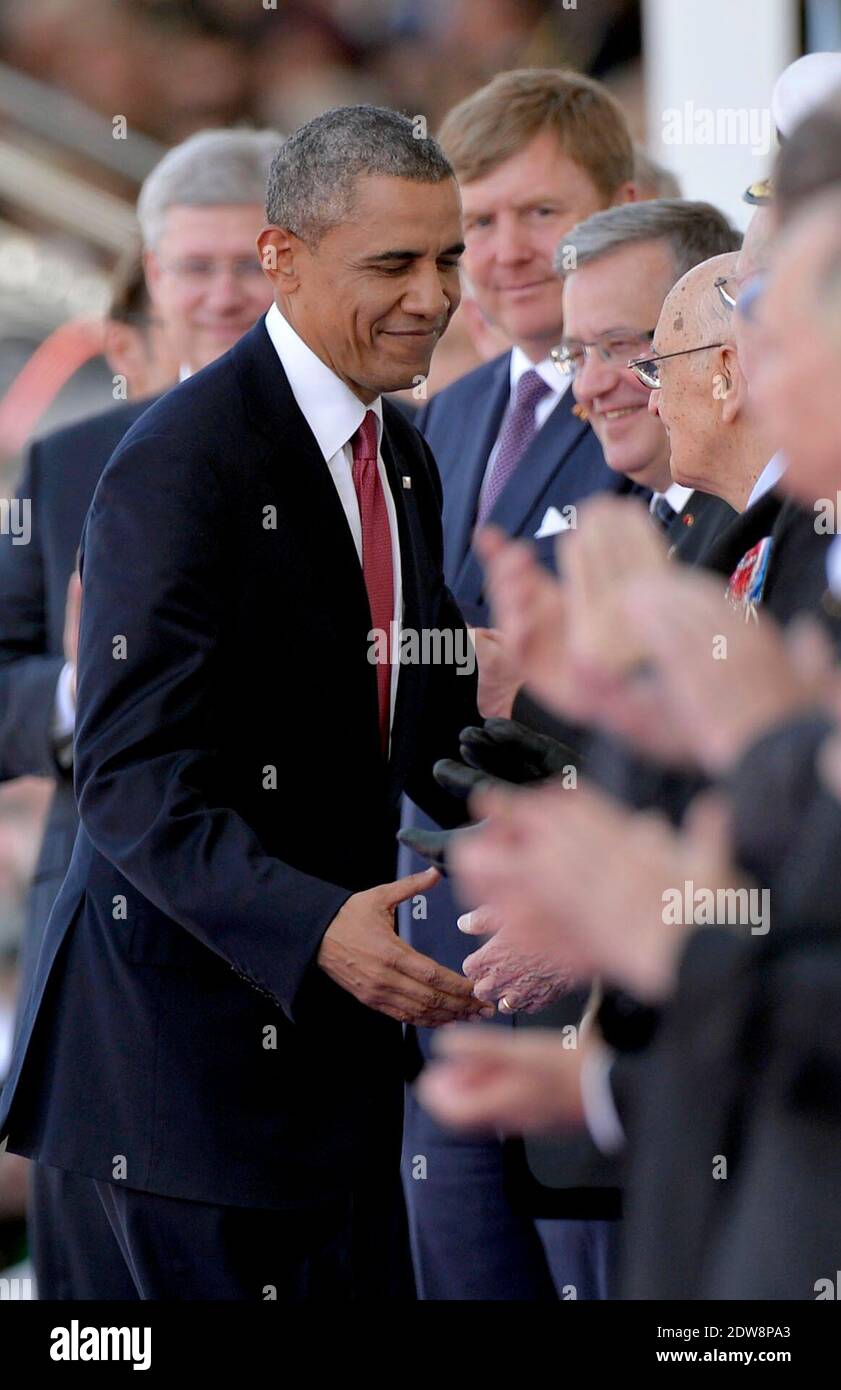 President of the USA, Barack Obama attends the International Ceremony at Sword Beach in Ouistreham, as part of the official ceremonies on the occasion of the D-Day 70th Anniversary, on June 6, 2014 in Normandy, France. Photo by Abd Rabbo-Bernard-Gouhier-Mousse/ABACAPRESS.COM Stock Photo