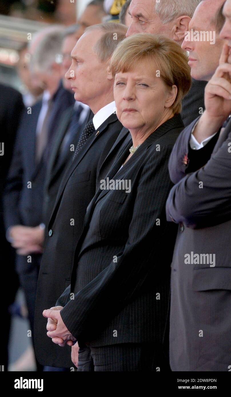 German Chancellor Angela Merkel attends the International Ceremony at Sword Beach in Ouistreham, as part of the official ceremonies on the occasion of the D-Day 70th Anniversary, on June 6, 2014 in Normandy, France. Photo by Abd Rabbo-Bernard-Gouhier-Mousse/ABACAPRESS.COM Stock Photo