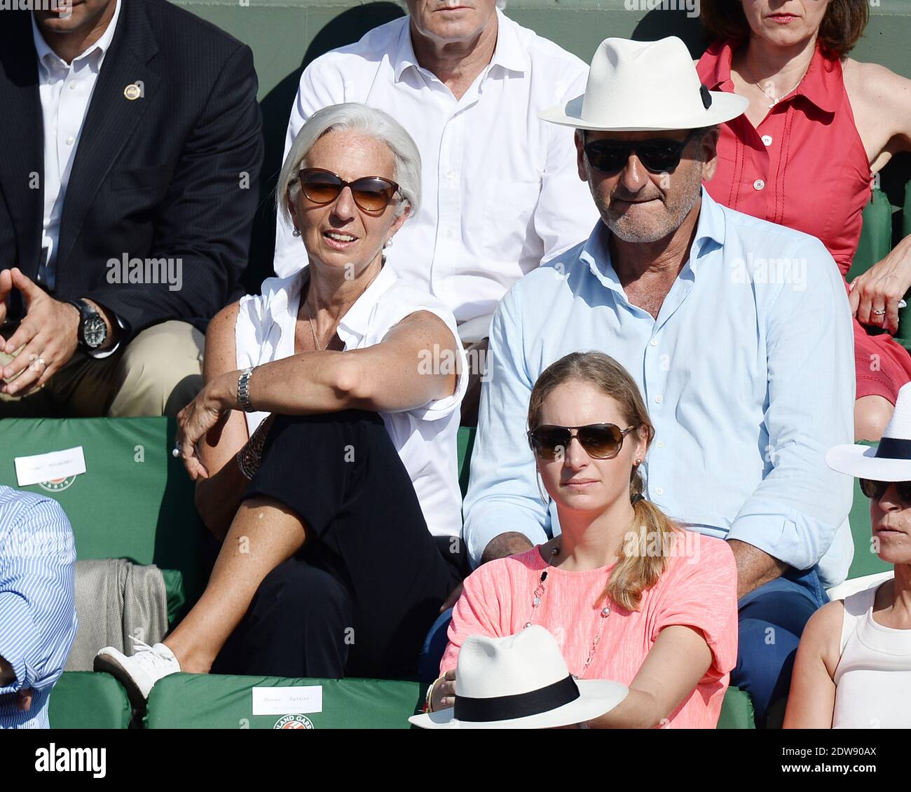 IMF Managing Director Christine Lagarde and her husband Xavier Giocanti watch a game during the second round of the French Tennis Open at Roland-Garros arena in Paris, France on June 7, 2014. Photo by Laurent Zabulon/ABACAPRESS.COM Stock Photo