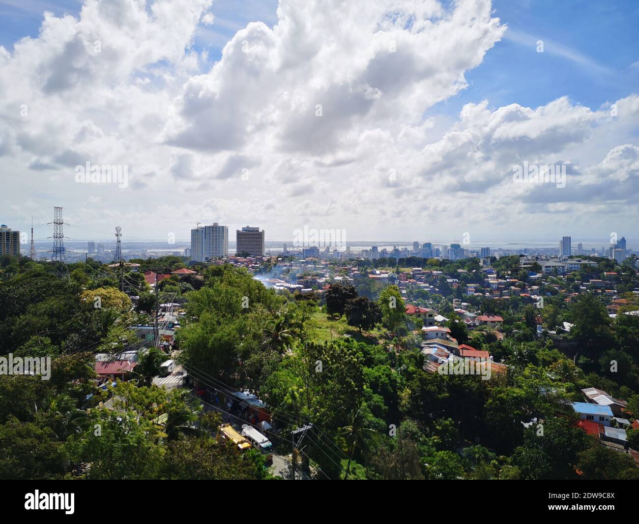 High Angle View Of Trees And Buildings Against Sky Stock Photo