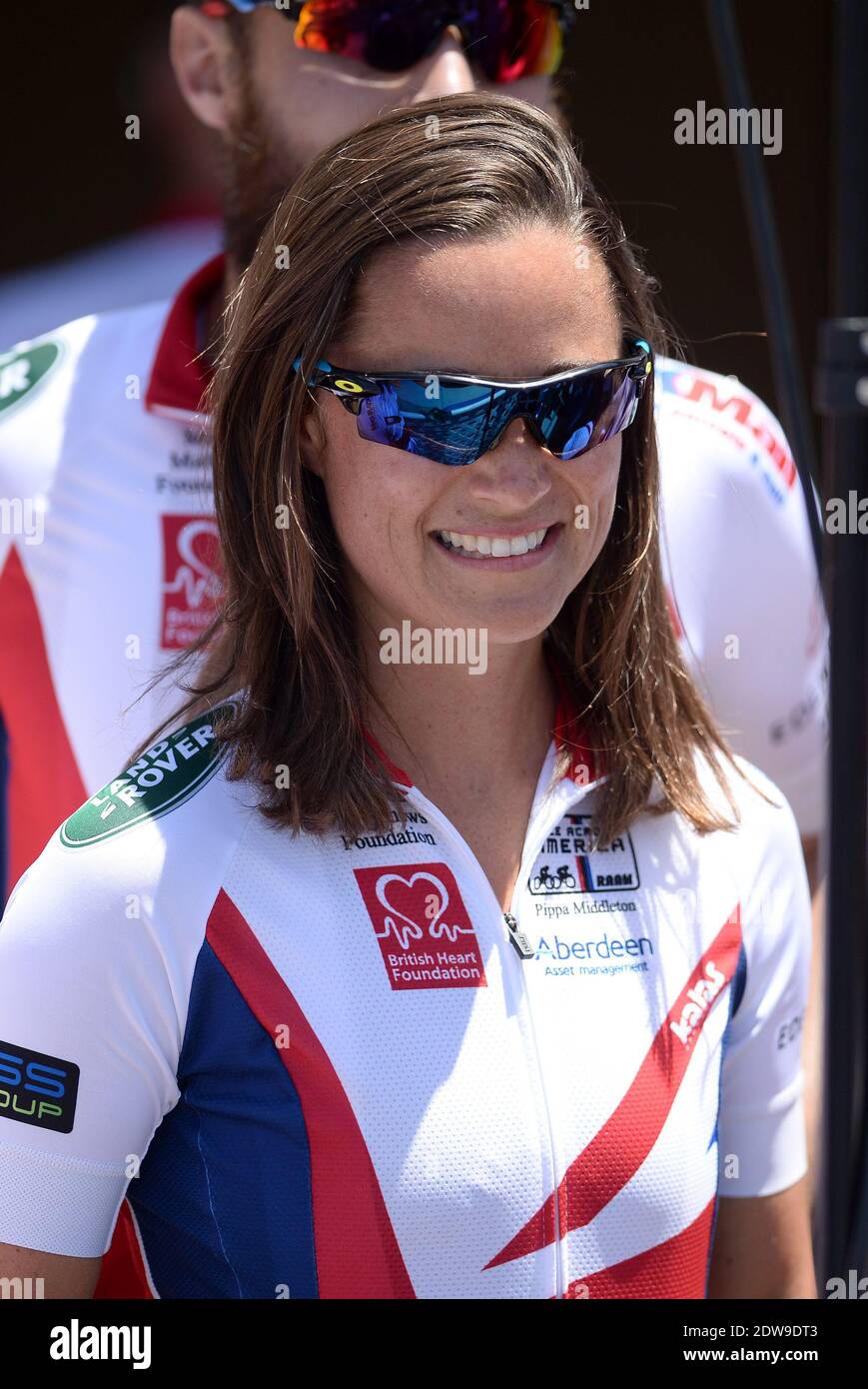 Pippa Middleton attends the 33th Race Across America part of the Michael Matthews Foundation Team. Racers must traverse 3000 miles across 12 states and climb over 170,000 vertical feet. Team racers have a maximum of nine days to finish. Teams will ride 350-500 miles a day, racing non-stop. Oceanside, June 14th, 2014. Photo by Lionel Hahn/ABACAPRESS.COM Stock Photo