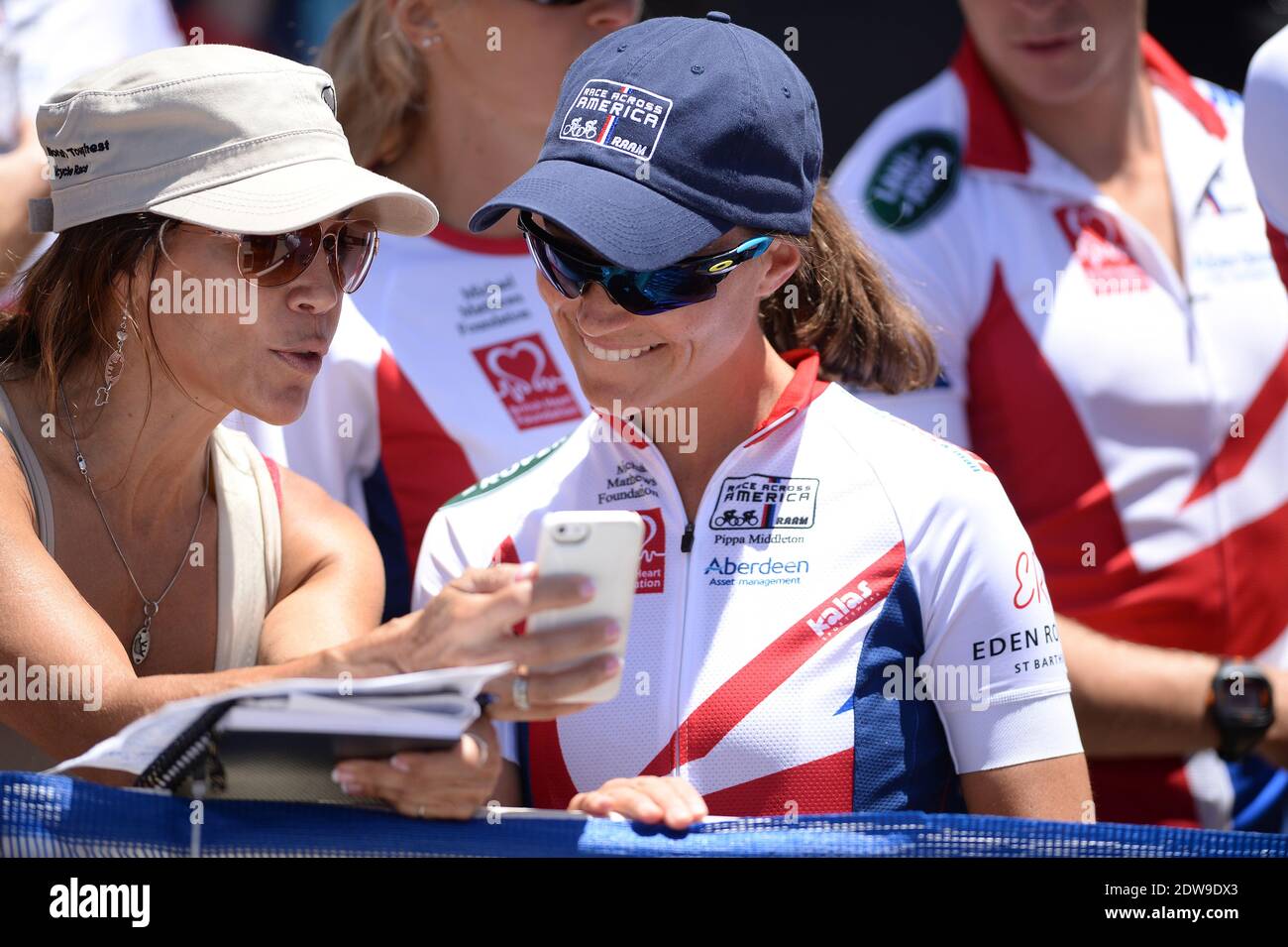 Pippa Middleton attends the 33th Race Across America part of the Michael Matthews Foundation Team. Racers must traverse 3000 miles across 12 states and climb over 170,000 vertical feet. Team racers have a maximum of nine days to finish. Teams will ride 350-500 miles a day, racing non-stop. Oceanside, June 14th, 2014. Photo by Lionel Hahn/ABACAPRESS.COM Stock Photo