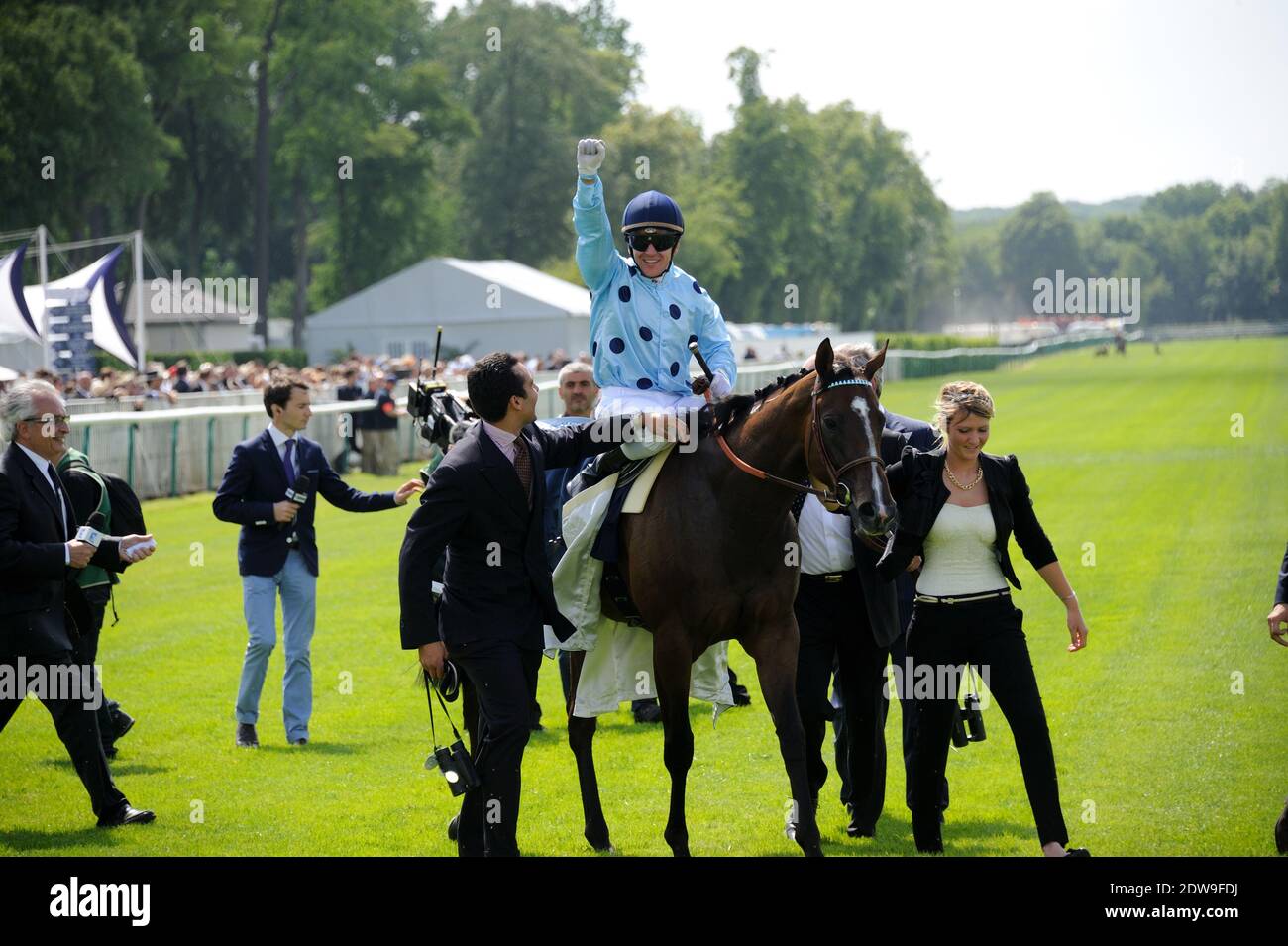 Gregory Benoist wining the 'Prix de Diane Longines 2014' at Hippodrome de Chantilly in Chantilly, France on June 15, 2014. Photo by Alban Wyters/ABACAPRESS.COM Stock Photo