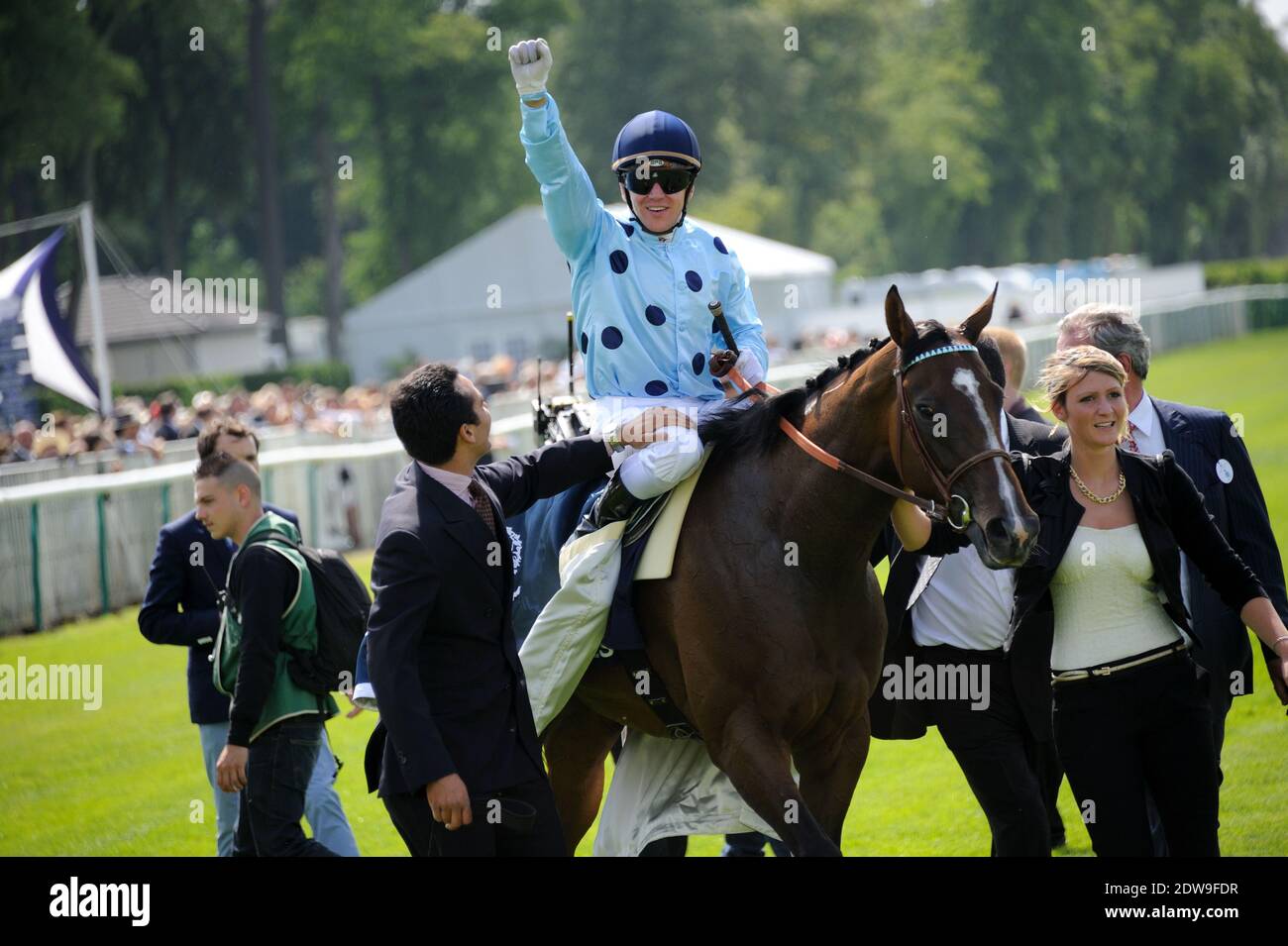 Gregory Benoist wining the 'Prix de Diane Longines 2014' at Hippodrome de Chantilly in Chantilly, France on June 15, 2014. Photo by Alban Wyters/ABACAPRESS.COM Stock Photo
