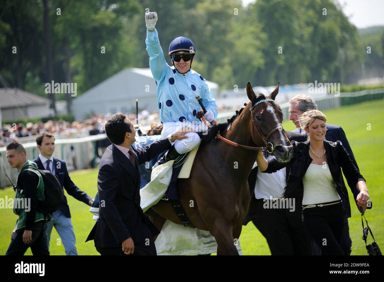 Gregory Benoist wining the 'Prix de Diane Longines 2014' at Hippodrome de Chantilly in Chantilly, France on June 15, 2014. Photo by Alban Wyters/ABACAPRESS.COM Stock Photo