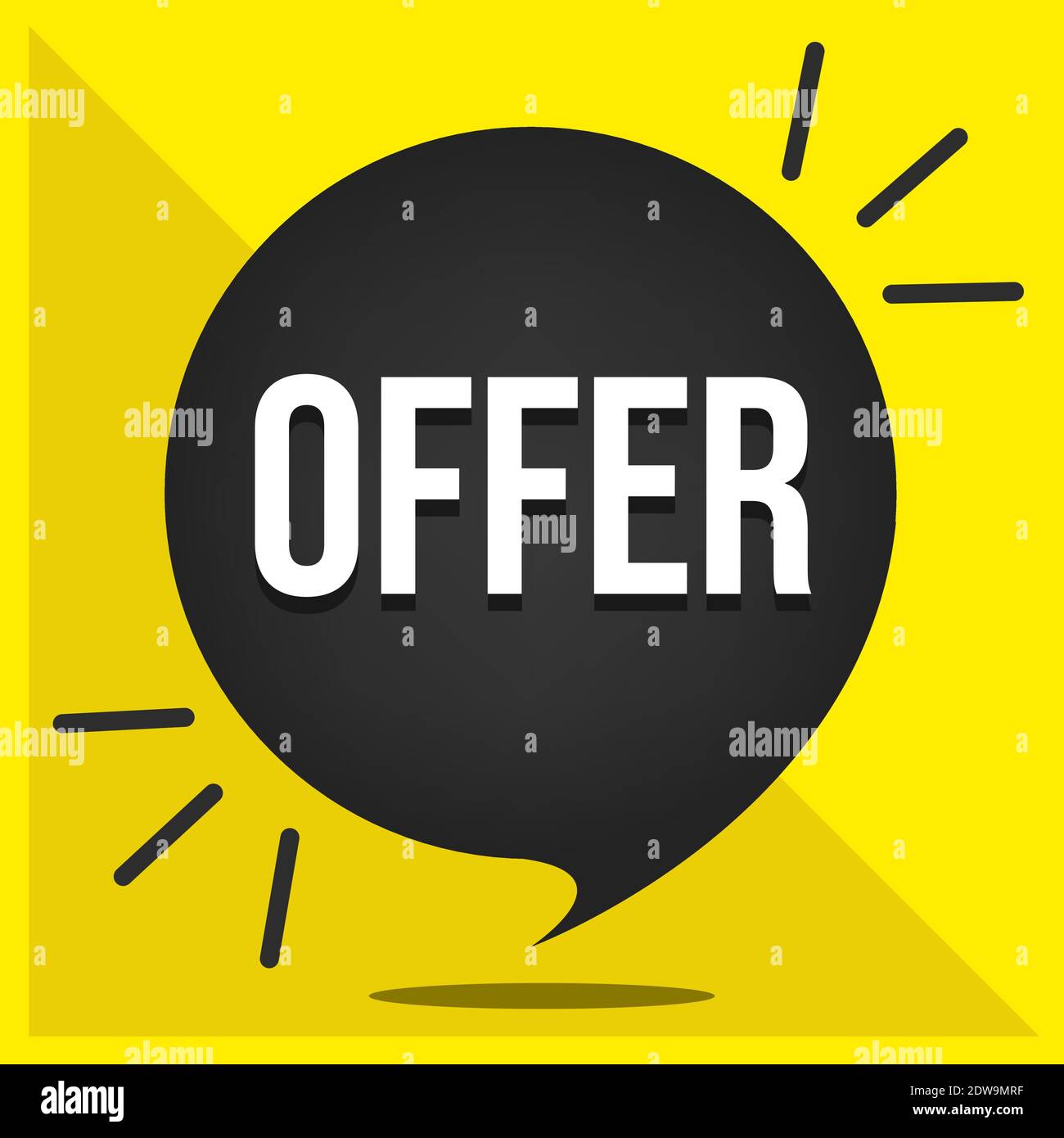 Offer on a black background. Yellow balloon concept vector. Stock Vector