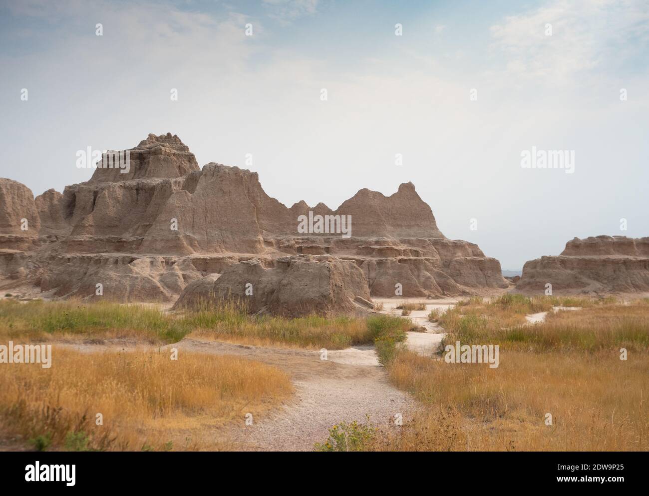 Banded, serrated, mountains of the Badlands Wall in Badlands National