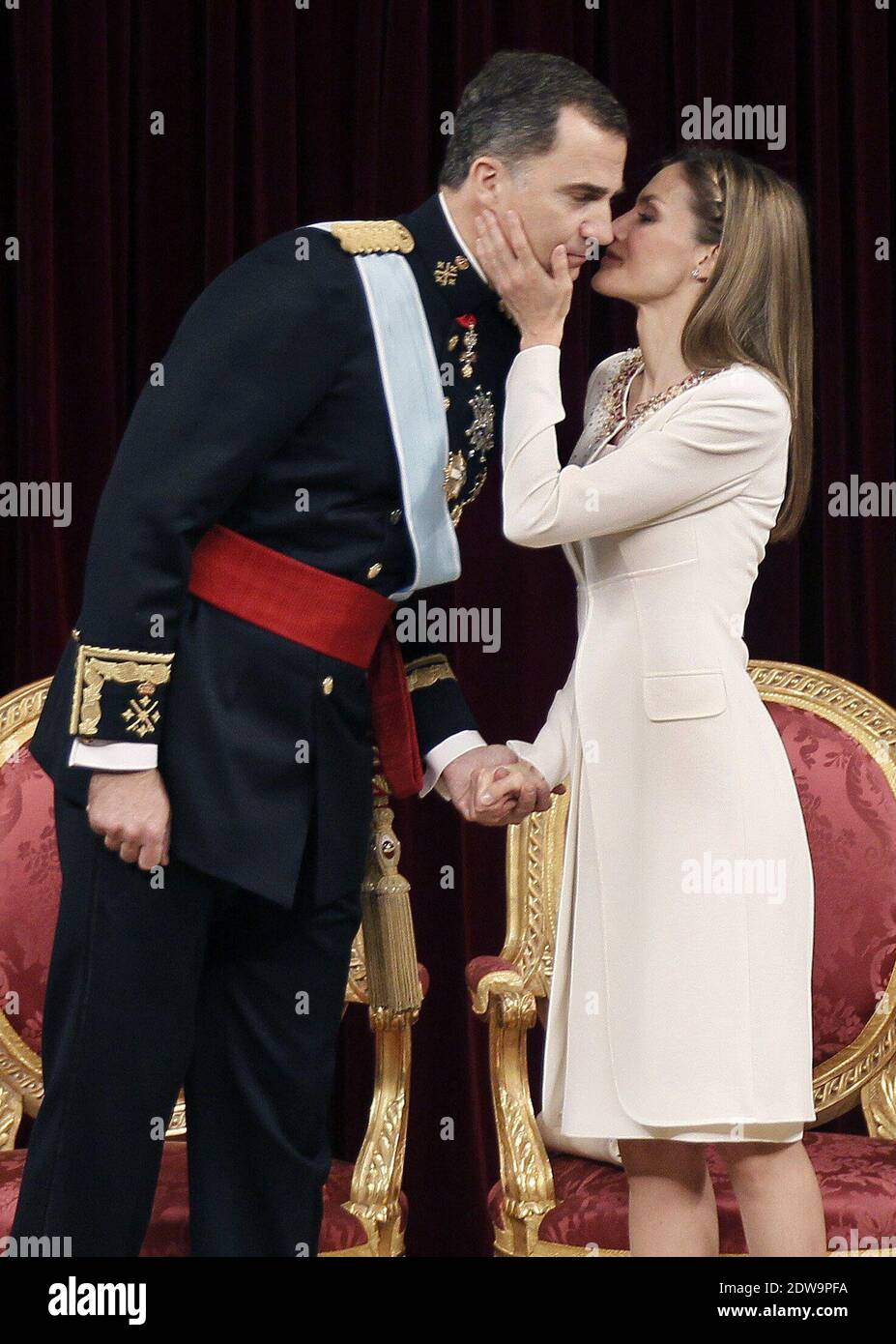 King Felipe VI of Spain, Queen Letizia of Spain, Princess Sofia and  Princess Leonor at the Congress during the Kings first speech to make his  proclamation as King of Spain to the