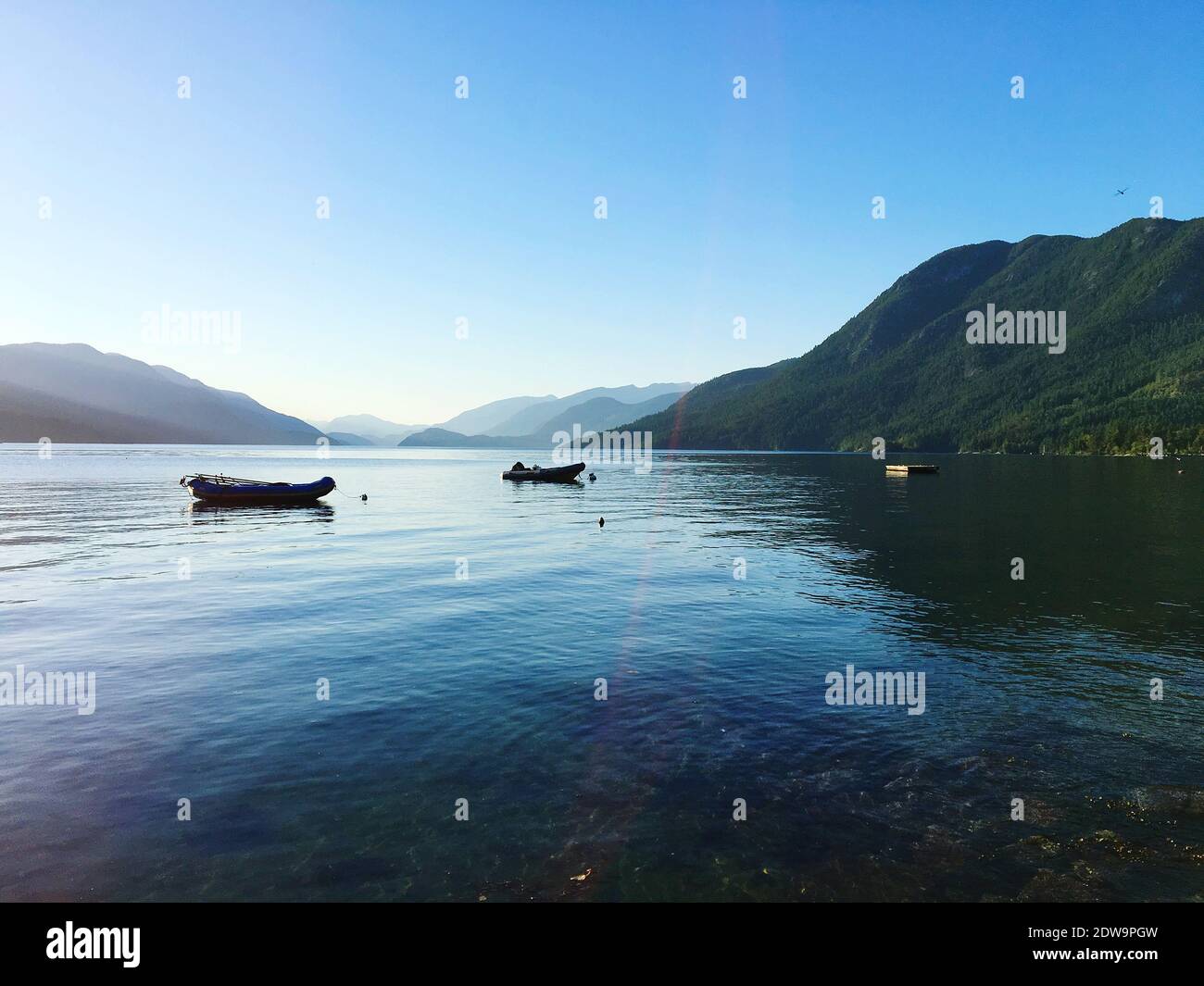 Scenic View Of Lake Against Clear Blue Sky Stock Photo