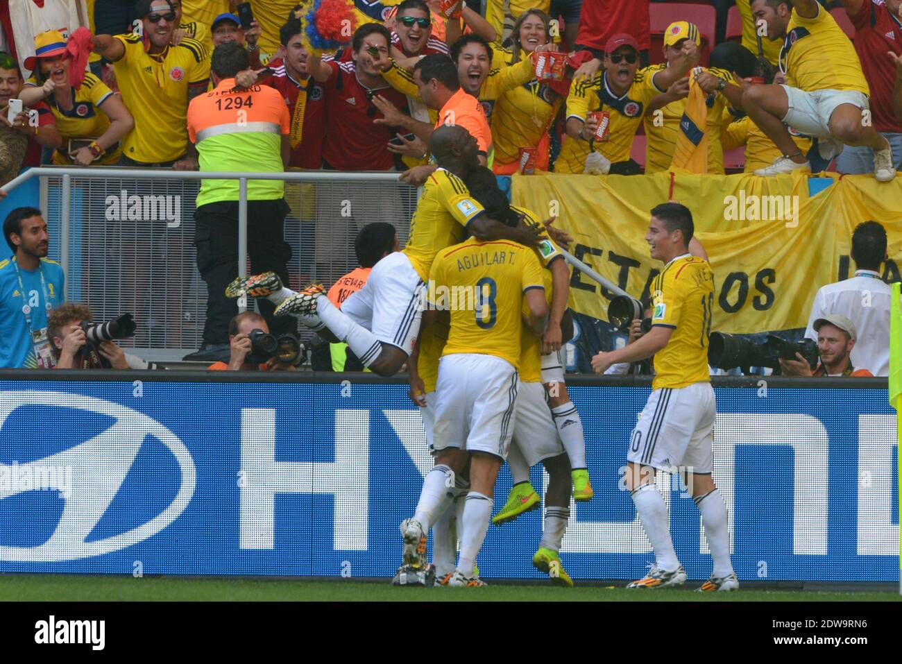 Colombia's Juan Fernando Quintero joy after scoring the 2-0 goal during soccer World Cup 2014 First round Group D match Colombia v Ivory Coast at National Stadium, Brasilia, Brazil , on June 19, 2014. Colombia won 2-1. Photo by Henri Szwarc/ABACAPRESS.COM Stock Photo