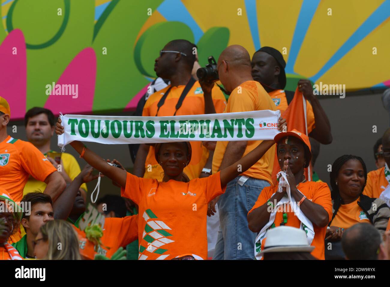 Ivory Coast's Fans during soccer World Cup 2014 First round Group D match Colombia v Ivory Coast at National Stadium, Brasilia, Brazil , on June 19, 2014. Colombia won 2-1. Photo by Henri Szwarc/ABACAPRESS.COM Stock Photo