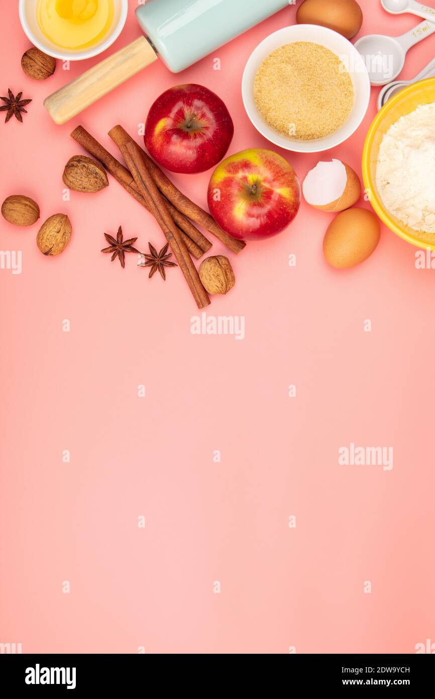 https://c8.alamy.com/comp/2DW9YCH/baking-or-cooking-background-frame-ingredients-kitchen-items-for-baking-kitchen-utensils-flour-eggs-sugar-spices-text-space-top-view-2DW9YCH.jpg