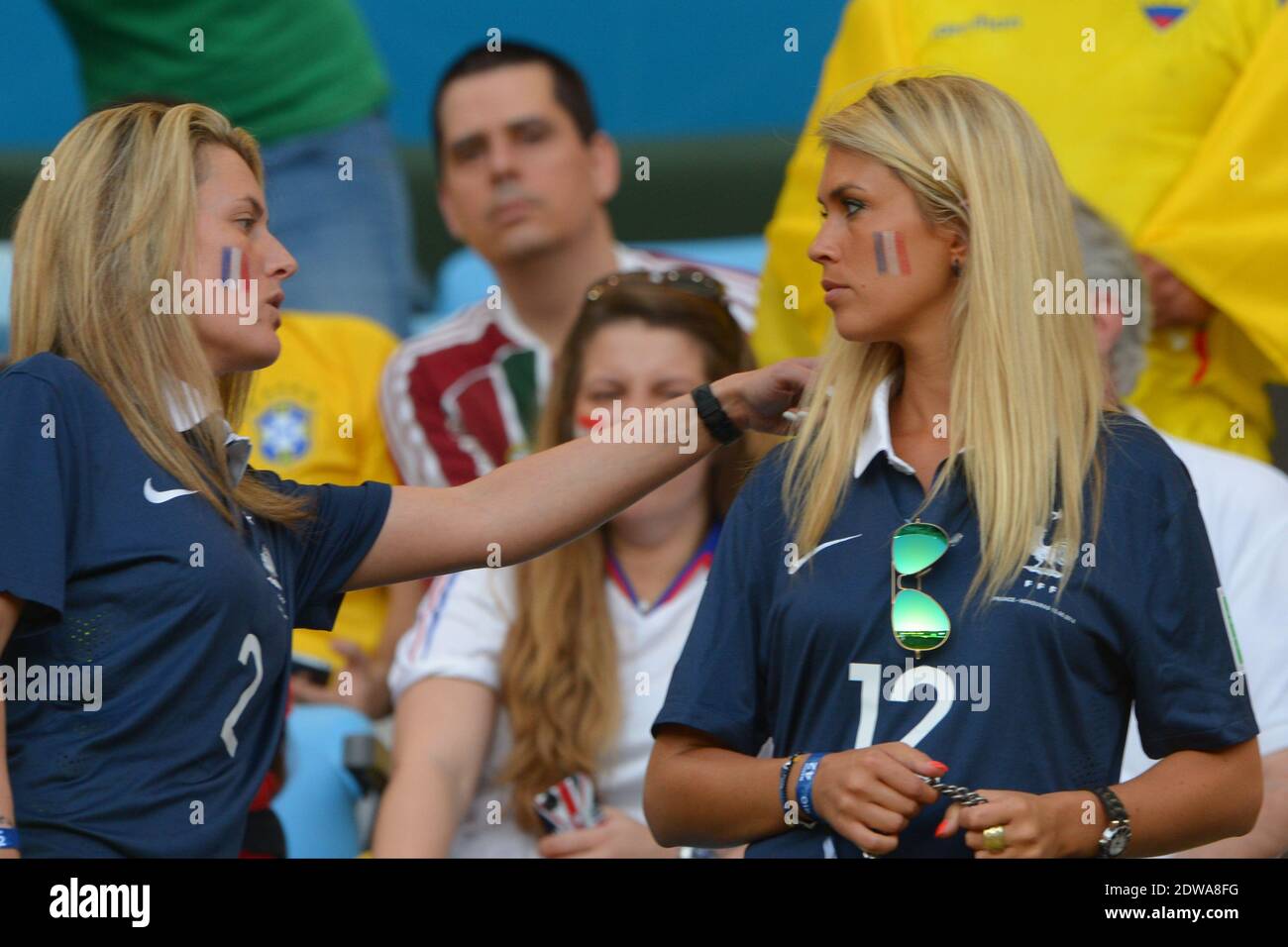 French players wives and girlfriends, Ludivine Debuchy and Rio Mavuba girlfriend Elodie, watch from the stands Soccer World Cup 2014 First round Group E match France vs Ecuador at the Maracana Stadium, Rio de Janeiro, Brazil on June 25th 2014. The game ended in a 0-0 draw. Photo by Henri Szwarc/ABACAPRESS.COM Stock Photo