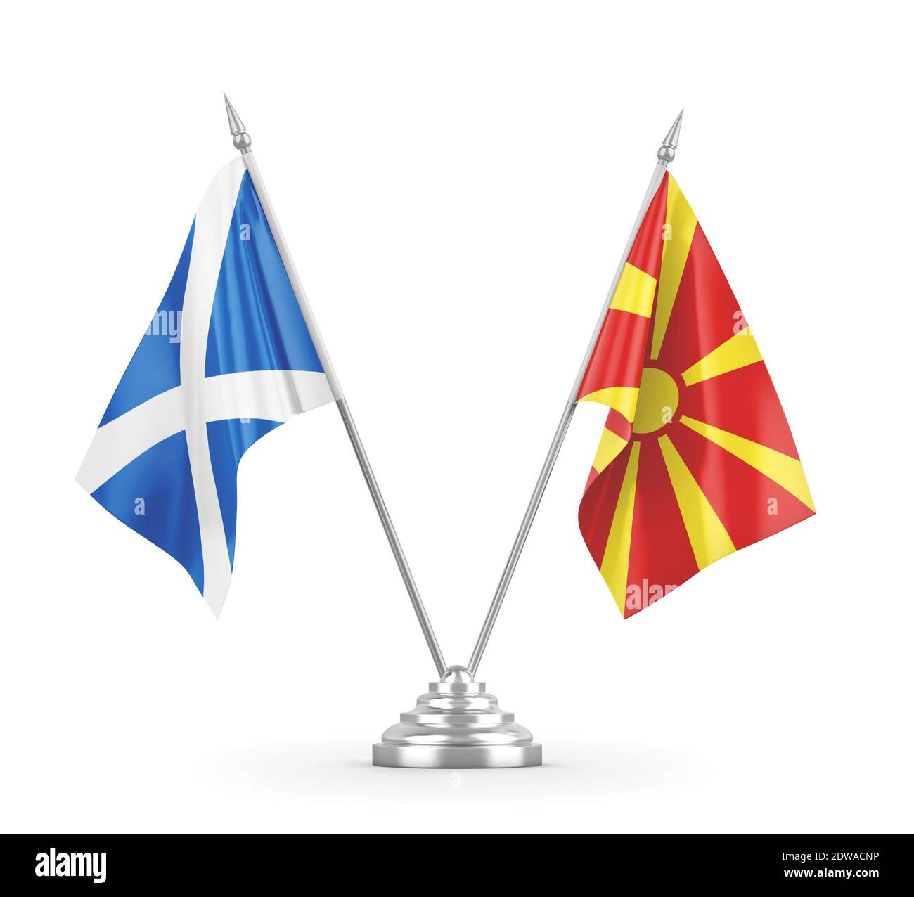 North Macedonia and Scotland table flags isolated on white 3D rendering Stock Photo Alamy