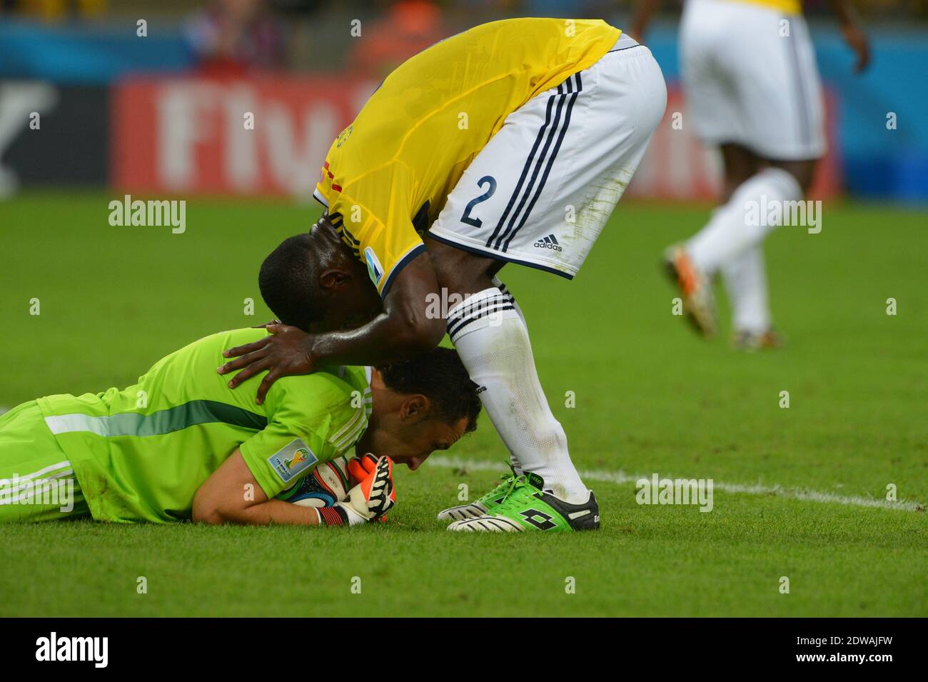 Colombia's David Ospina and Cristian Zapata during Soccer World Cup 2014 1/8 of final round match Colombia v Uruguay at Maracana Stadium, Rio de Janeiro, Brazil on June 28, 2014. Colombia won 2-0. Photo by Henri Szwarc/ABACAPRESS.COM Stock Photo
