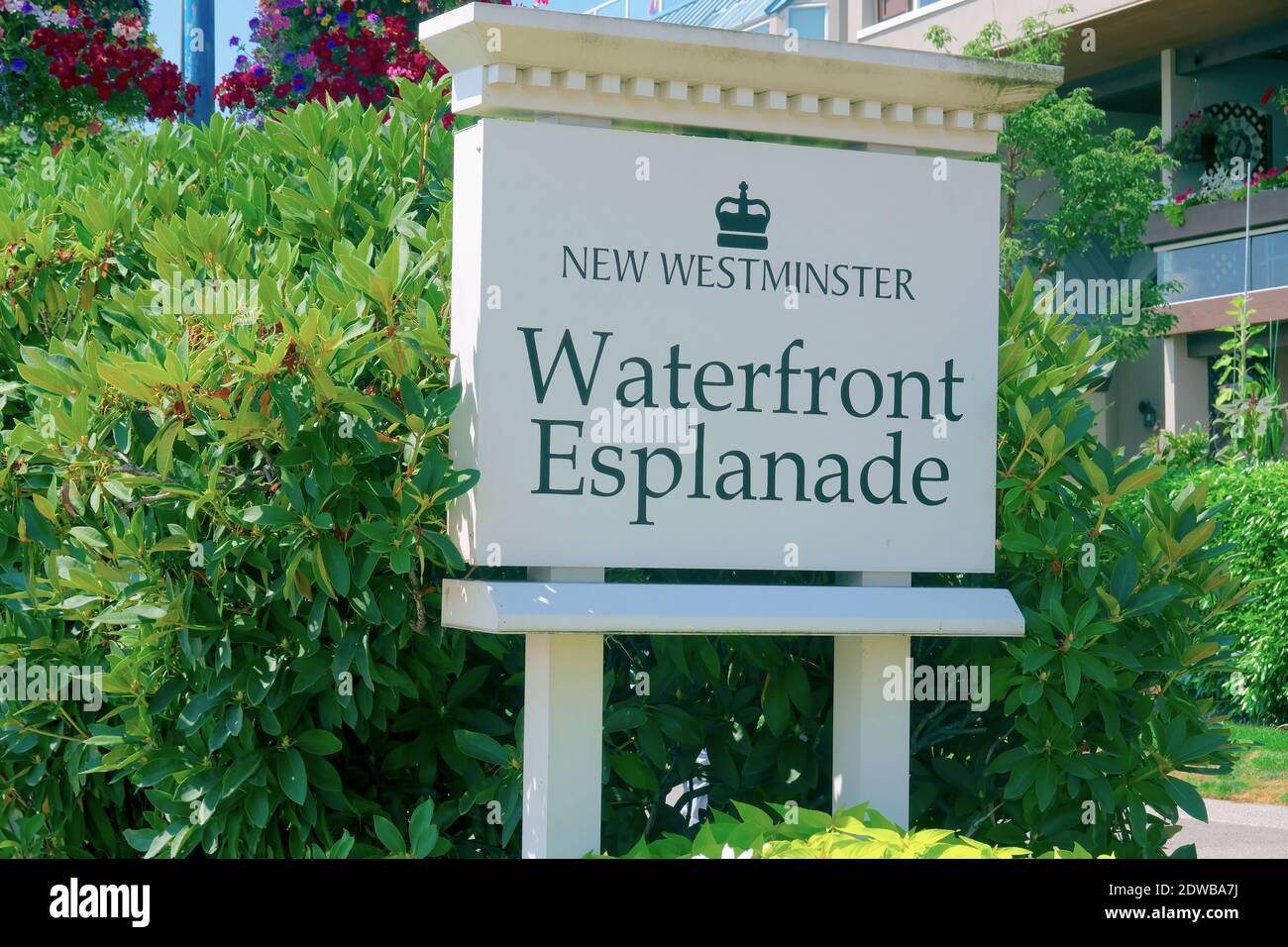 New Westminster Waterfront Esplanade sign Stock Photo Alamy