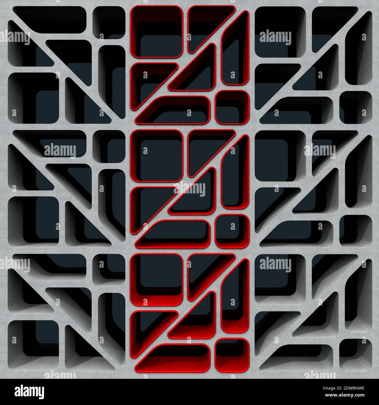 Architectural details with vertical red geometric windows. Abstract art ...