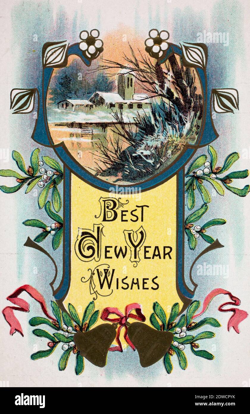 Best New Year Wishes - Vintage Postcard Stock Photo