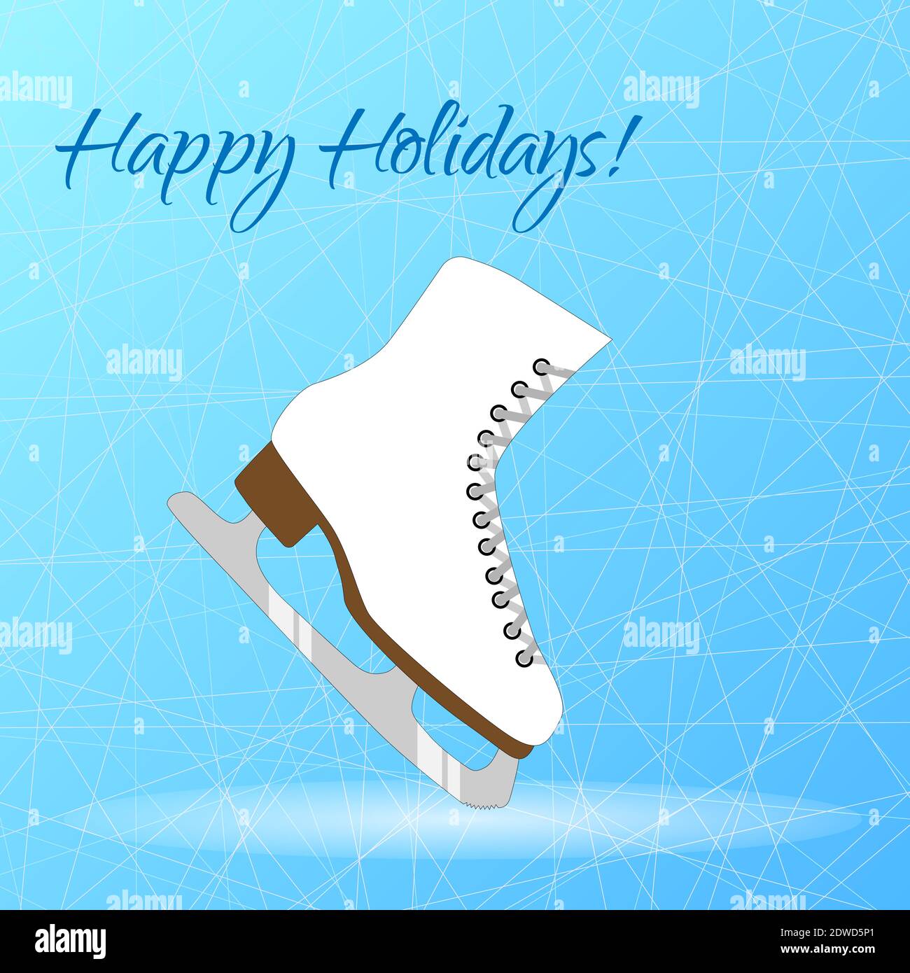 Winter holidays card with figure skates. Winter background with snowflakes. Winter sport figure skating. New Year or Christmas greeting card, poster. Stock Vector