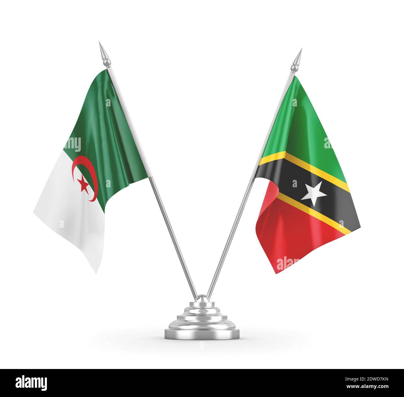Saint Kitts and Nevis and Algeria table flags isolated Stock Photo