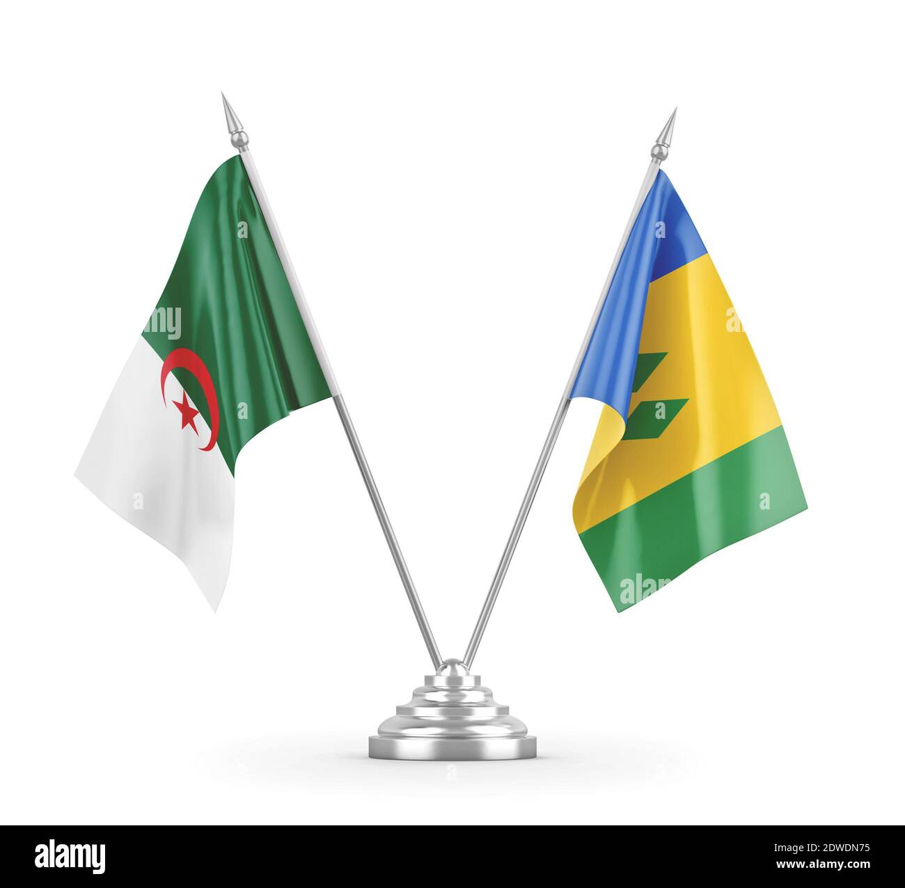 Saint Vincent and the Grenadines and Algeria table flags isolated Stock Photo