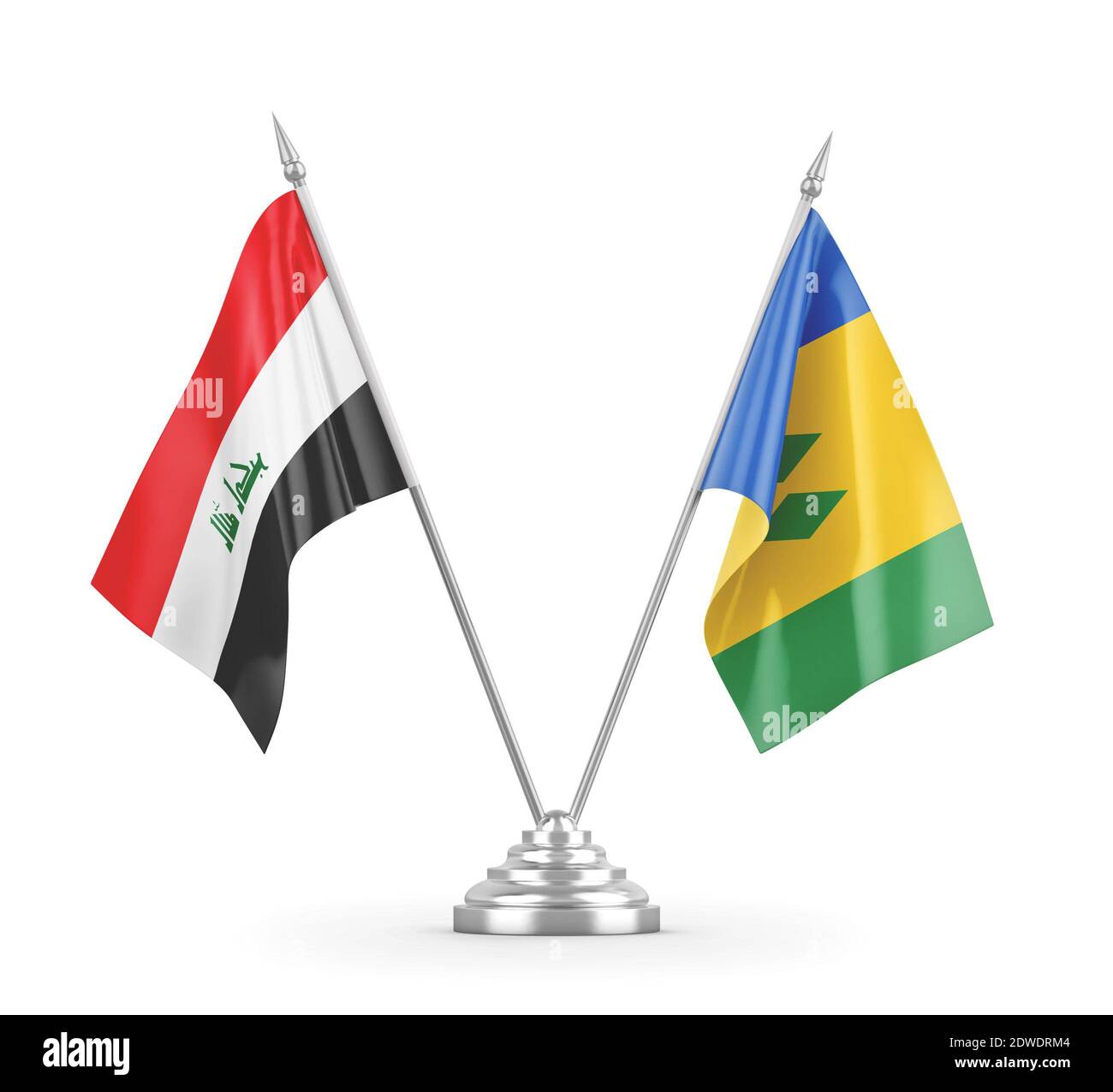 Saint Vincent and the Grenadines and Iraq table flags isolated Stock Photo