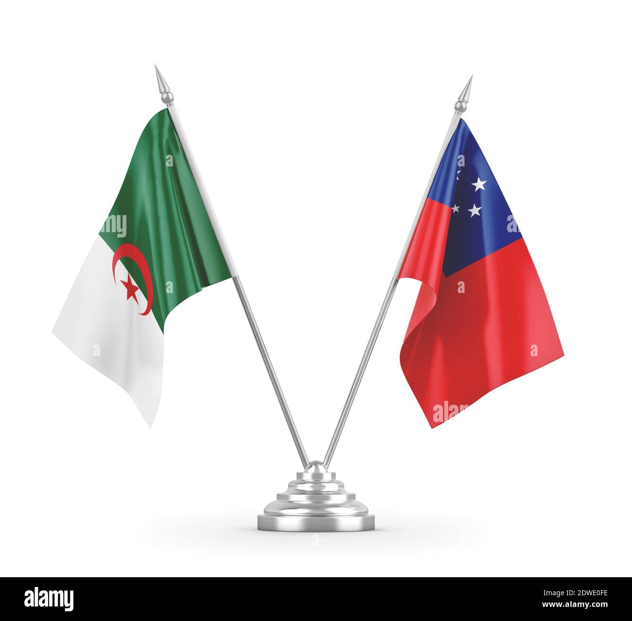 Samoa and Algeria table flags isolated on white 3D rendering Stock Photo