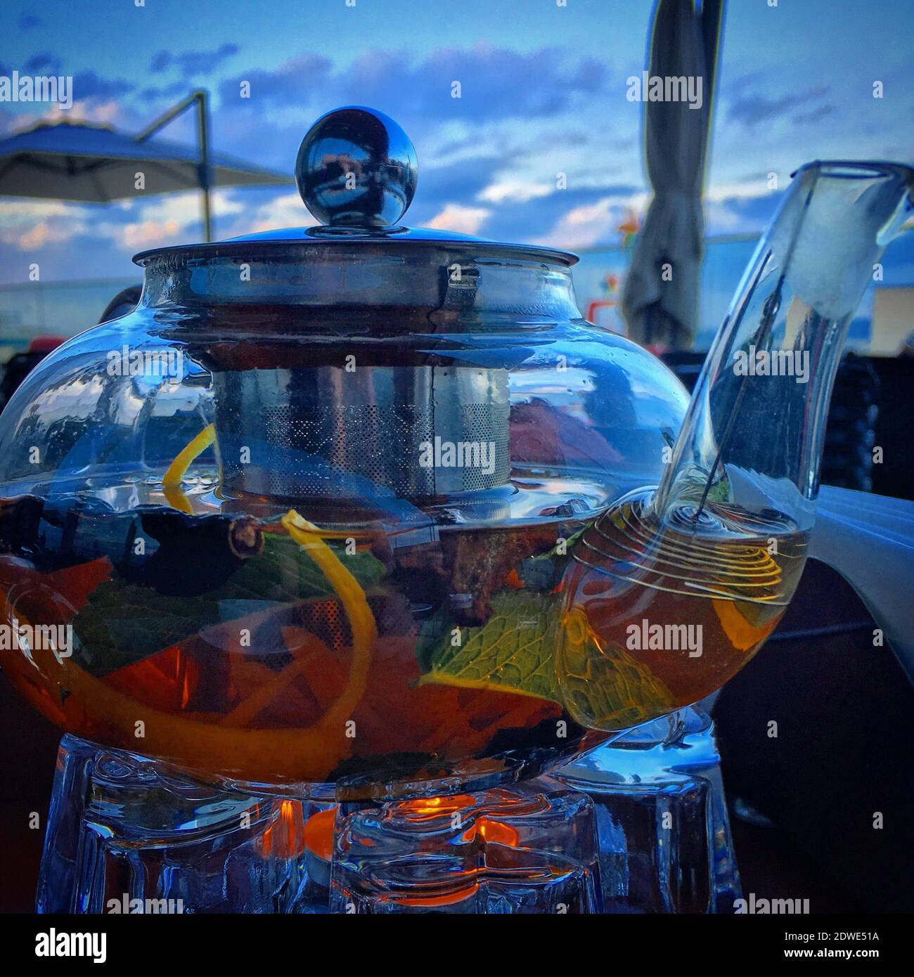 Glass Teapot On A Terrace Stock Photo Alamy