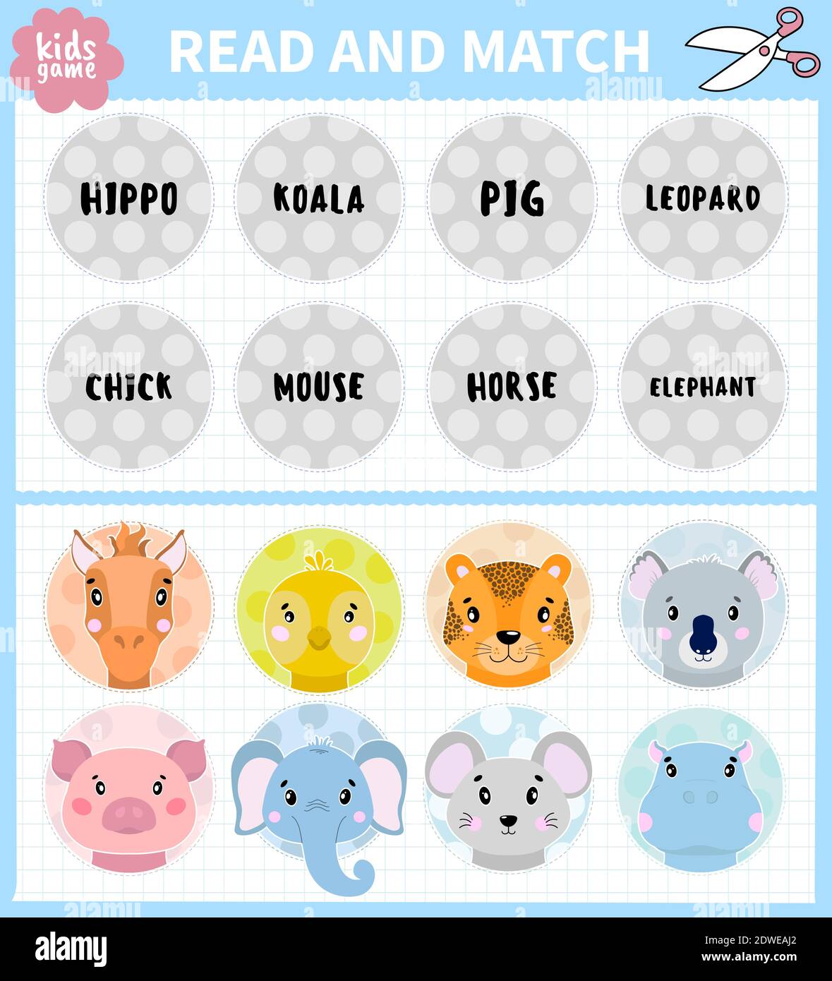 Children board game cut and find for preschoolers and primary school