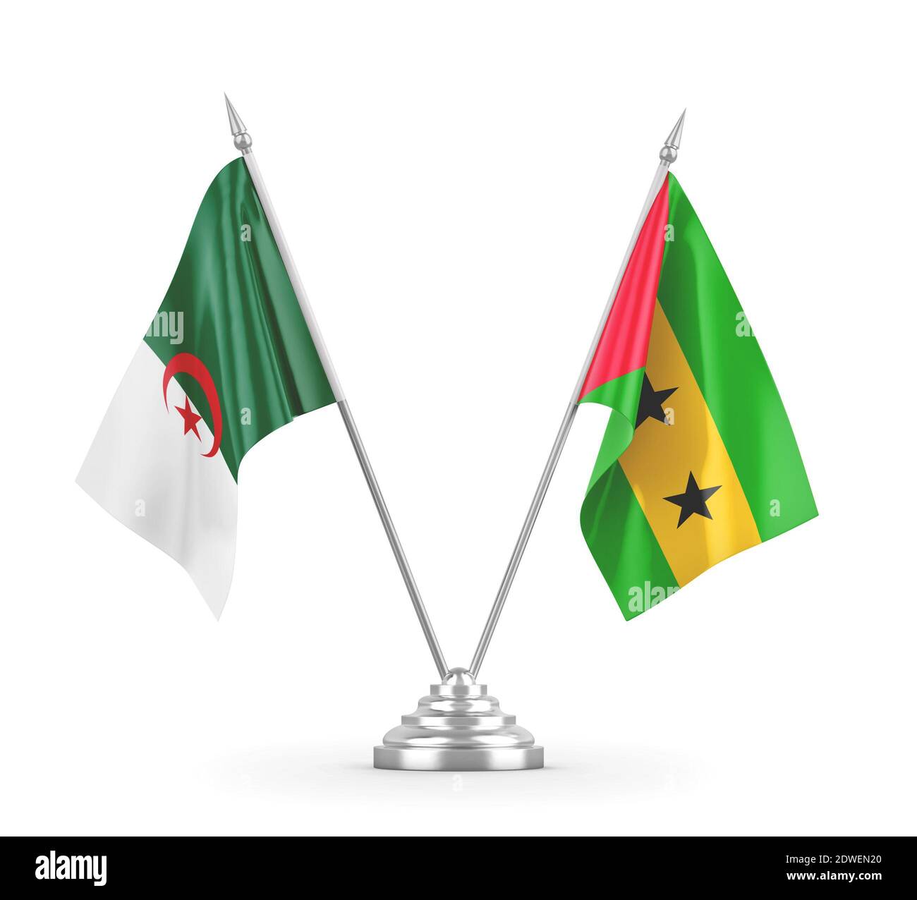 Sao Tome and Principe and Algeria table flags isolated Stock Photo