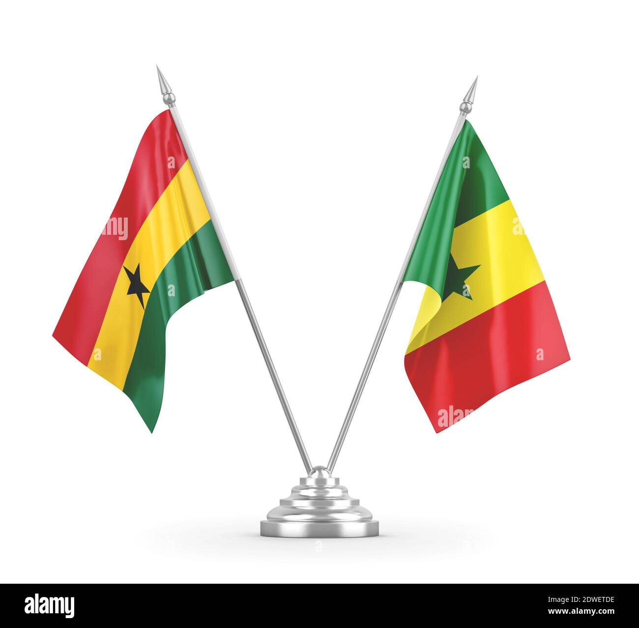 Senegal and Ghana table flags isolated on white 3D rendering Stock Photo