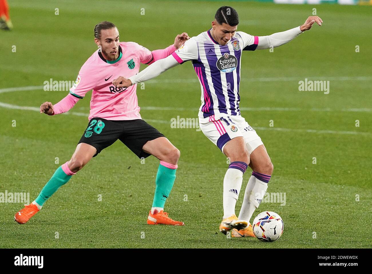Valladolid, Spain. 22nd Dec, 2020. Real Valladolid's Marcos Andre (r) and FC Barcelona's Oscar Mingueza during La Liga match Real Valladolid v FC Barcelona in Valladolid, Spain on December 22, 2020. Photo by Acero/AlterPhotos/ABACAPRESS.COM Credit: ABACAPRESS/Alamy Live News Stock Photo