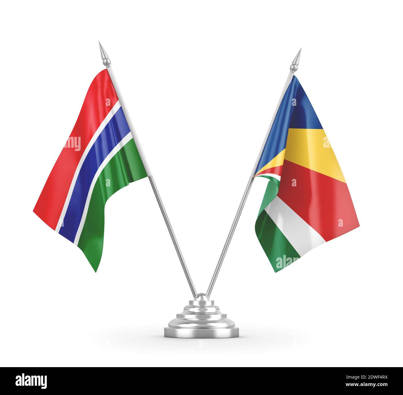 Seychelles and Gambia table flags isolated on white 3D rendering Stock ...
