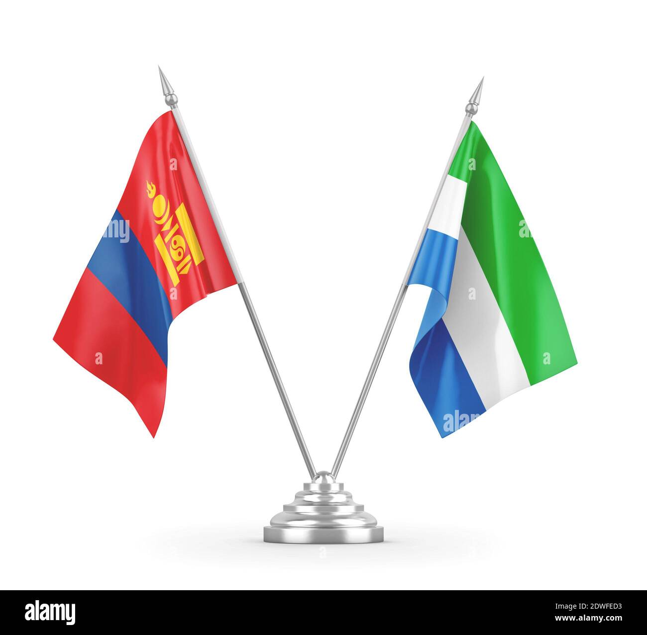 Sierra Leone and Mongolia table flags isolated on white 3D rendering Stock Photo