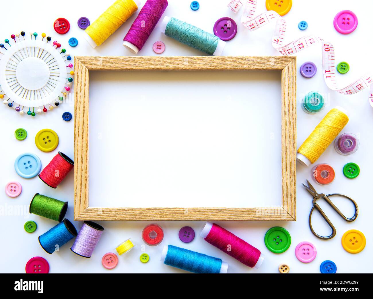 Copyspace frame with sewing tools and accessories Stock Photo