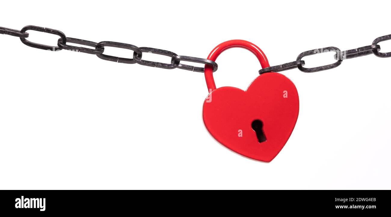 Lock of love - Red heart lock and chain Stock Photo - Alamy