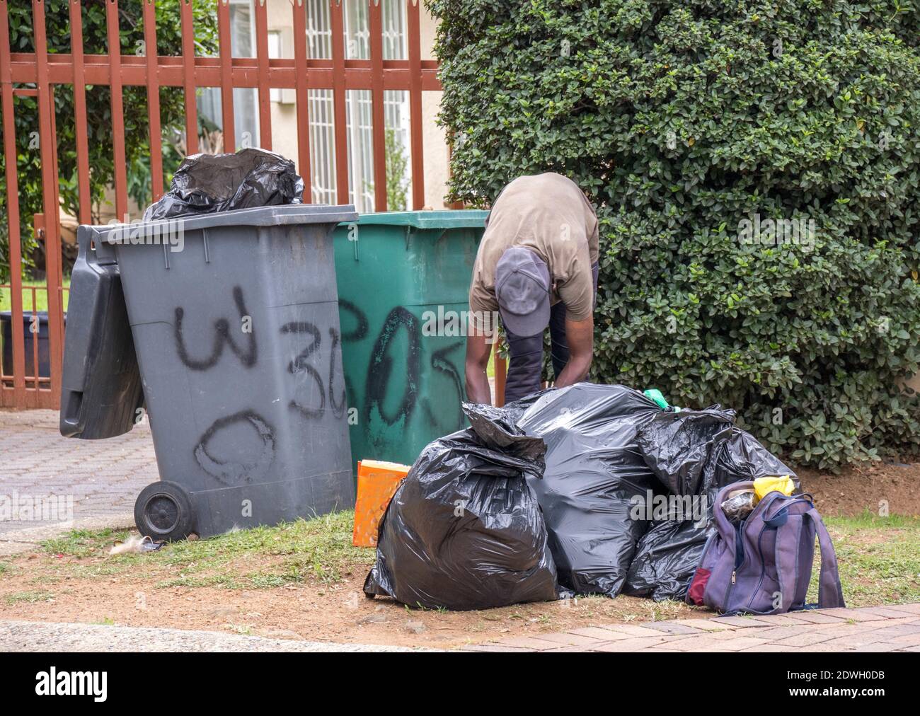 Johannesburg, South Africa dustbin diving to salvage plastic, food