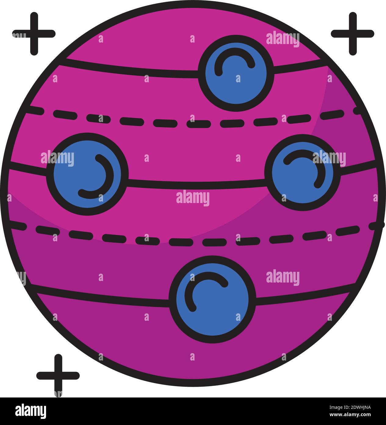 planet with four satellites orbiting line and fill style icon Stock ...