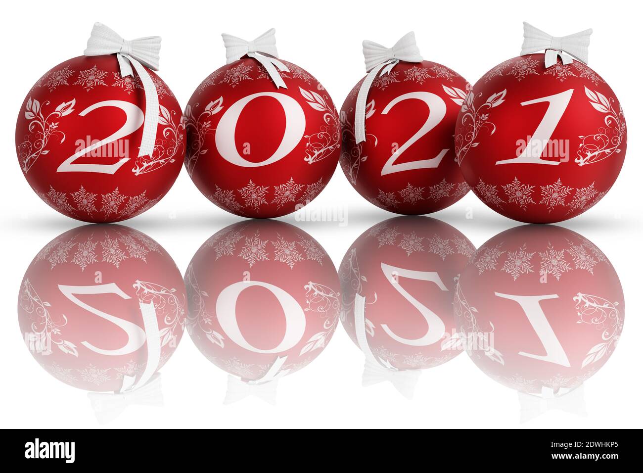 3D illustration. New Year 2021. New Year 2021 in numbers and with Christmas decoration. Stock Photo
