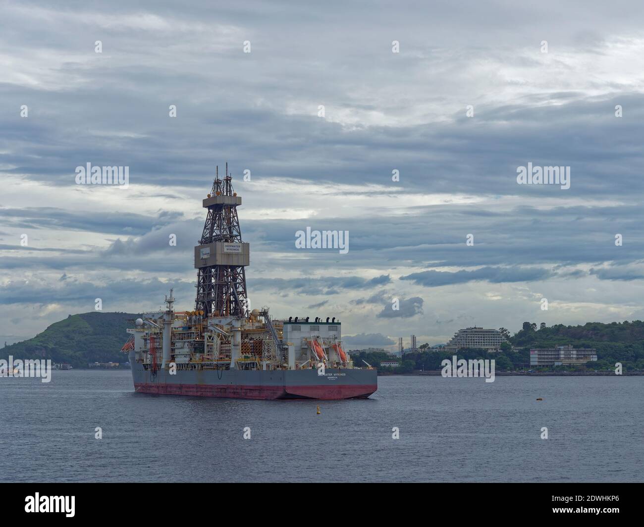 The Deepwater Mykonos Drillship anchored in Rio de Janeiro Bay near to ...