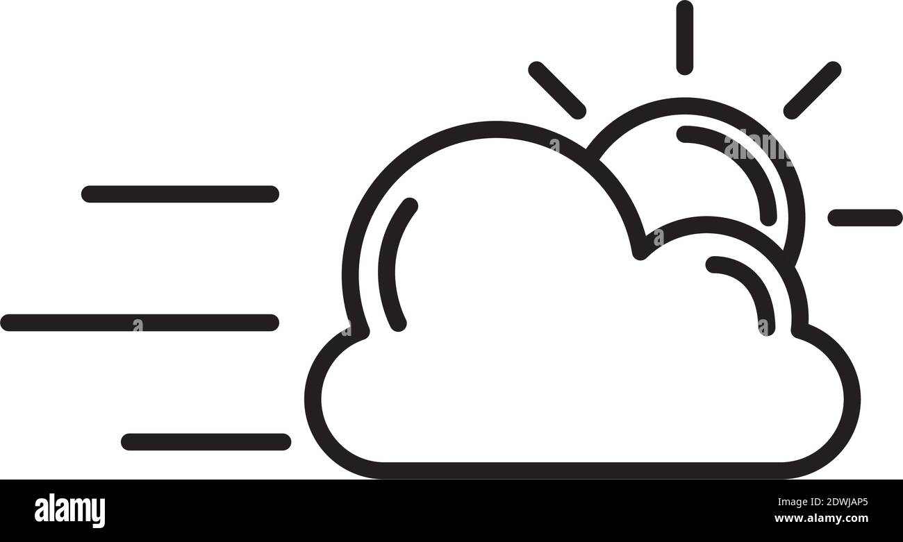 cloud with sun and wind weather line style icon vector illustration ...